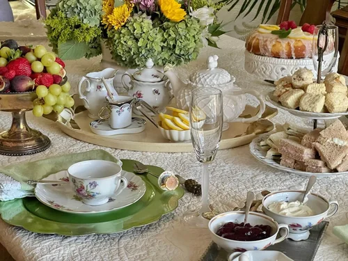 JRL Interiors — Late summer afternoon tea; table settings, menus